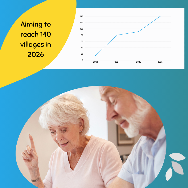 Older couple playing bingo and growth chart of the programme